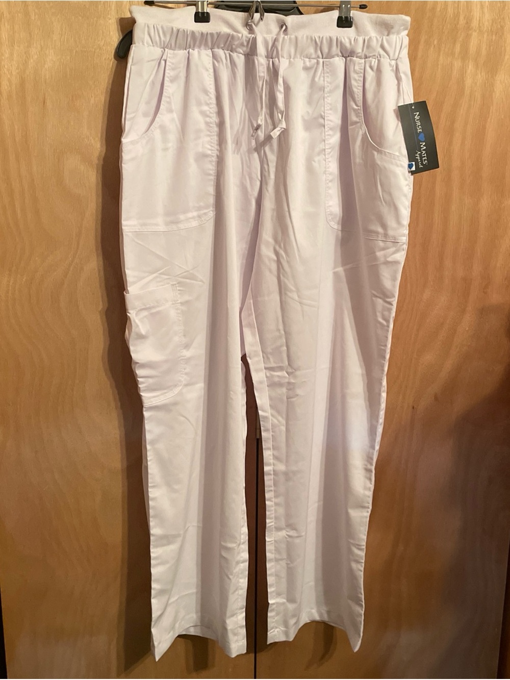 Nurse Mates White Cargo Scrub Pants with Drawstring Waist 2XL